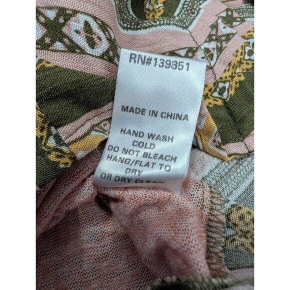 Oddy Boho Tribal Shark Bite Hem Tunic Top Long Sleeve Women's Medium Pink Green - Picture 14 of 14